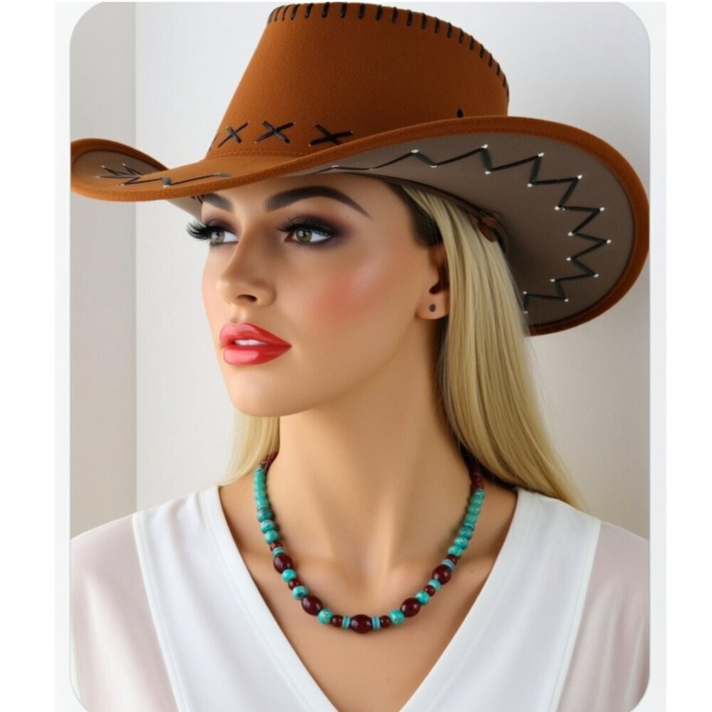 Vintage inspired beaded necklace featuring natural turquoise and amber beads